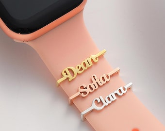 Personalized Apple Watch Band Name Charm, Sterling Silver Watch Jewelry, Gift for Her, Apple Watch Strap Charm, Custom Name Charm,