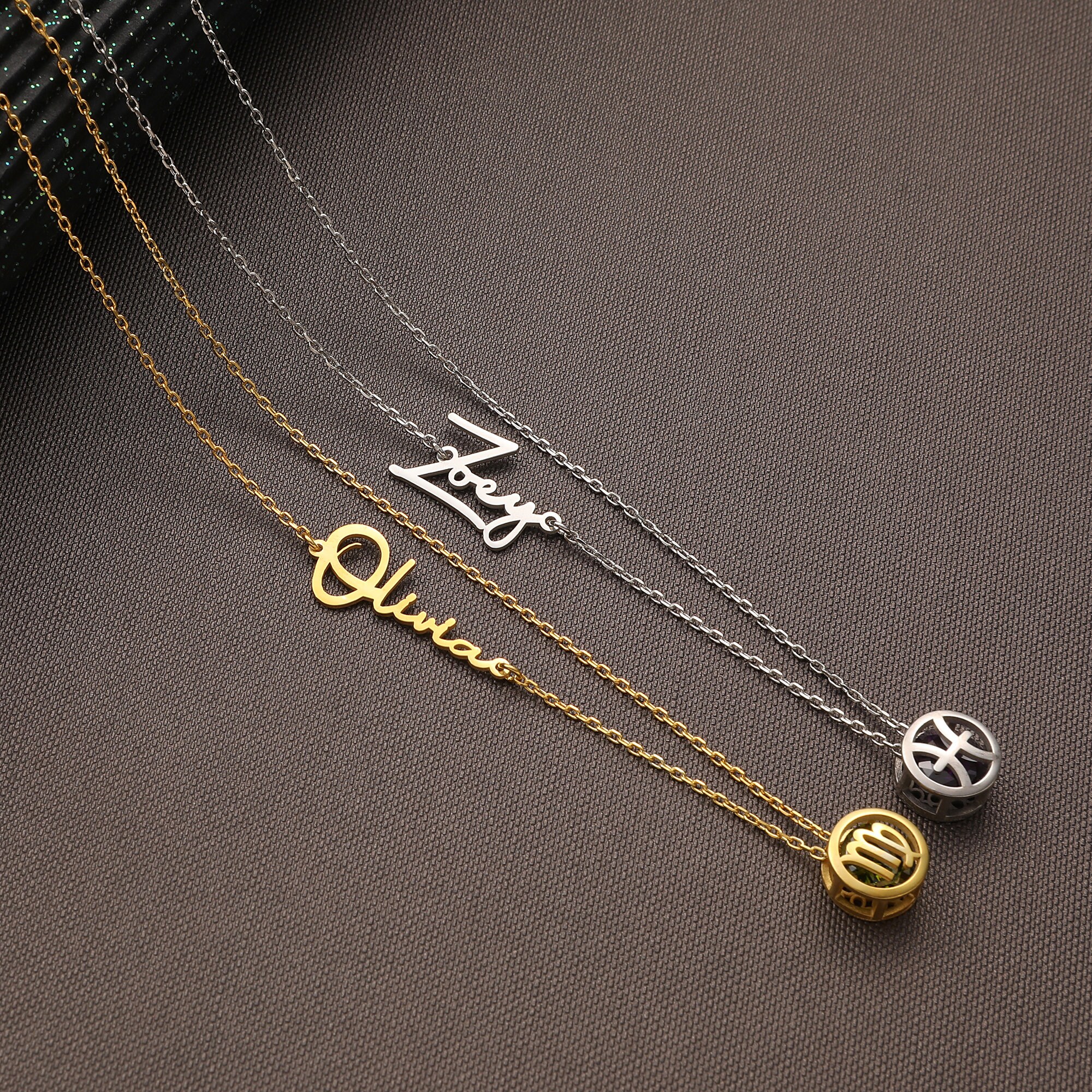 Handmade Zodiac Necklace, Mother's Day Gift for Her, Unique Birthday Gift with Pisces Charm, March Birthday Necklace with Custom Name Zodiac
