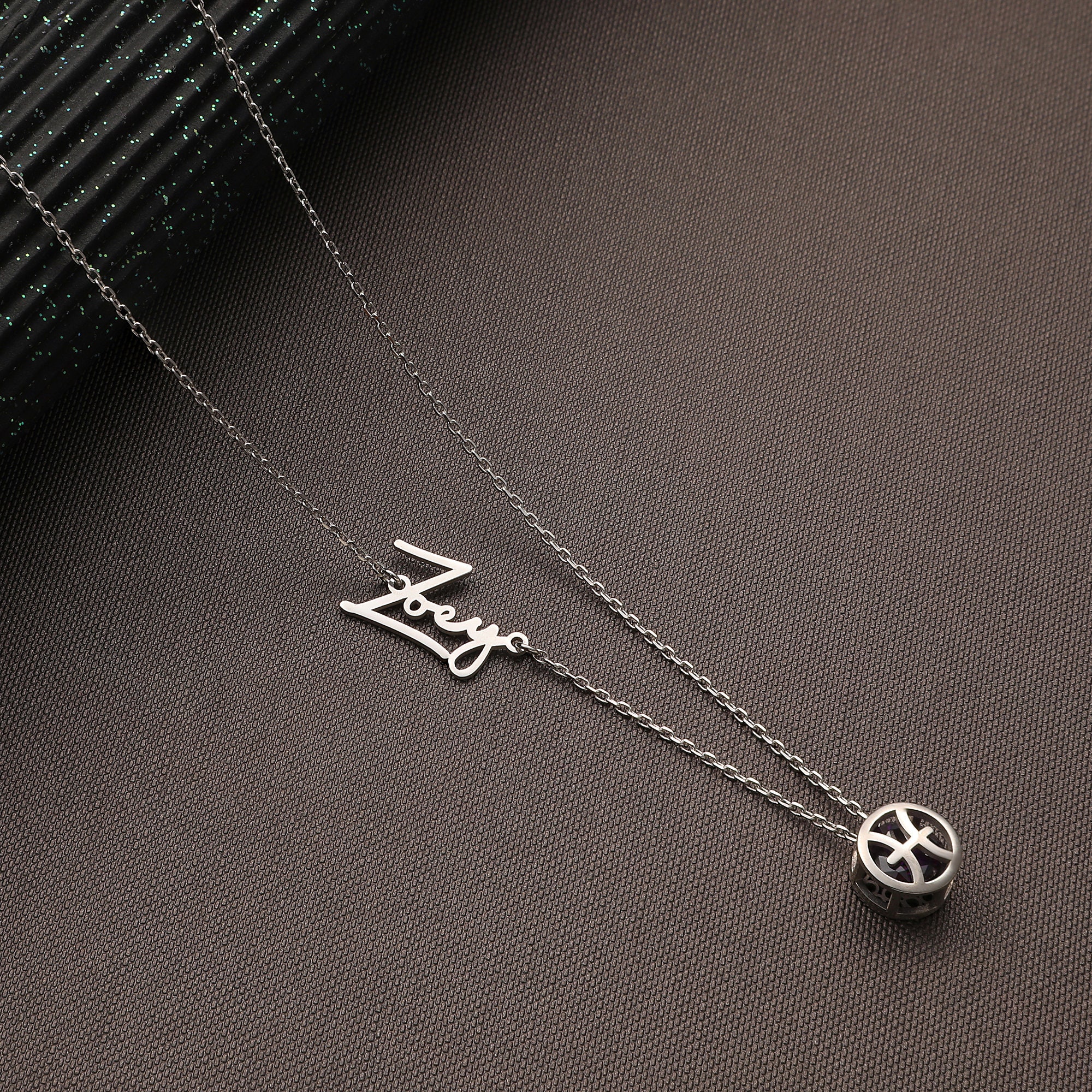 Handmade Zodiac Necklace, Mother's Day Gift for Her, Unique Birthday Gift with Pisces Charm, March Birthday Necklace with Custom Name Zodiac