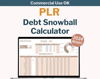 PLR Spreadsheet Debt Snowball Calculator PLR Template Resell Rights Commercial Use  budget Spreadsheet Tracker Private label rights