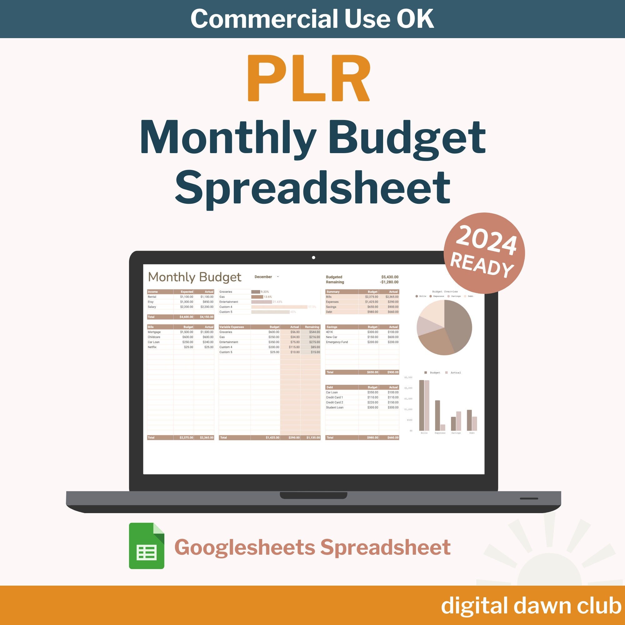 PLR Spreadsheet Monthly Budget Tracker PLR Template Resell Rights ...