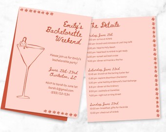 Illustrated Bachelorette Party Invitation Template | Bachelorette Itinerary | Bachelorette Invites