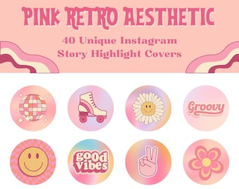 Pink Retro Story Highlight Cover Pack, Groovy Instagram Icons, Funky Pink IG Covers