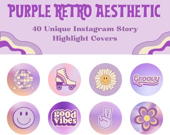 Purple Retro Story Highlight Covers, Groovy Instagram Icons, Funky Purple IG Covers