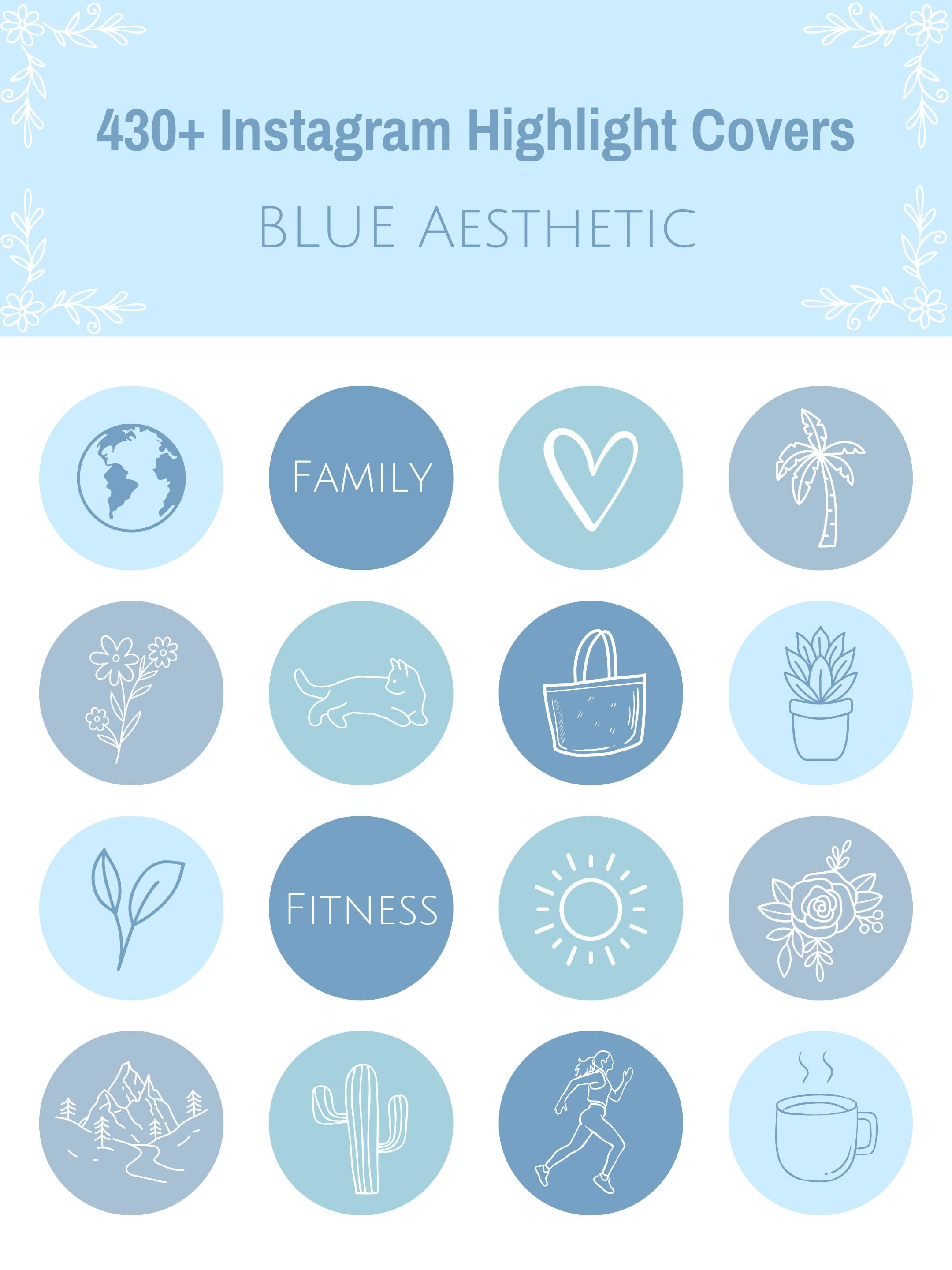 Portadas destacadas de Instagram de estética azul, iconos de historias de IG azul suave, portadas minimalistas de Instagram, portadas destacadas azules