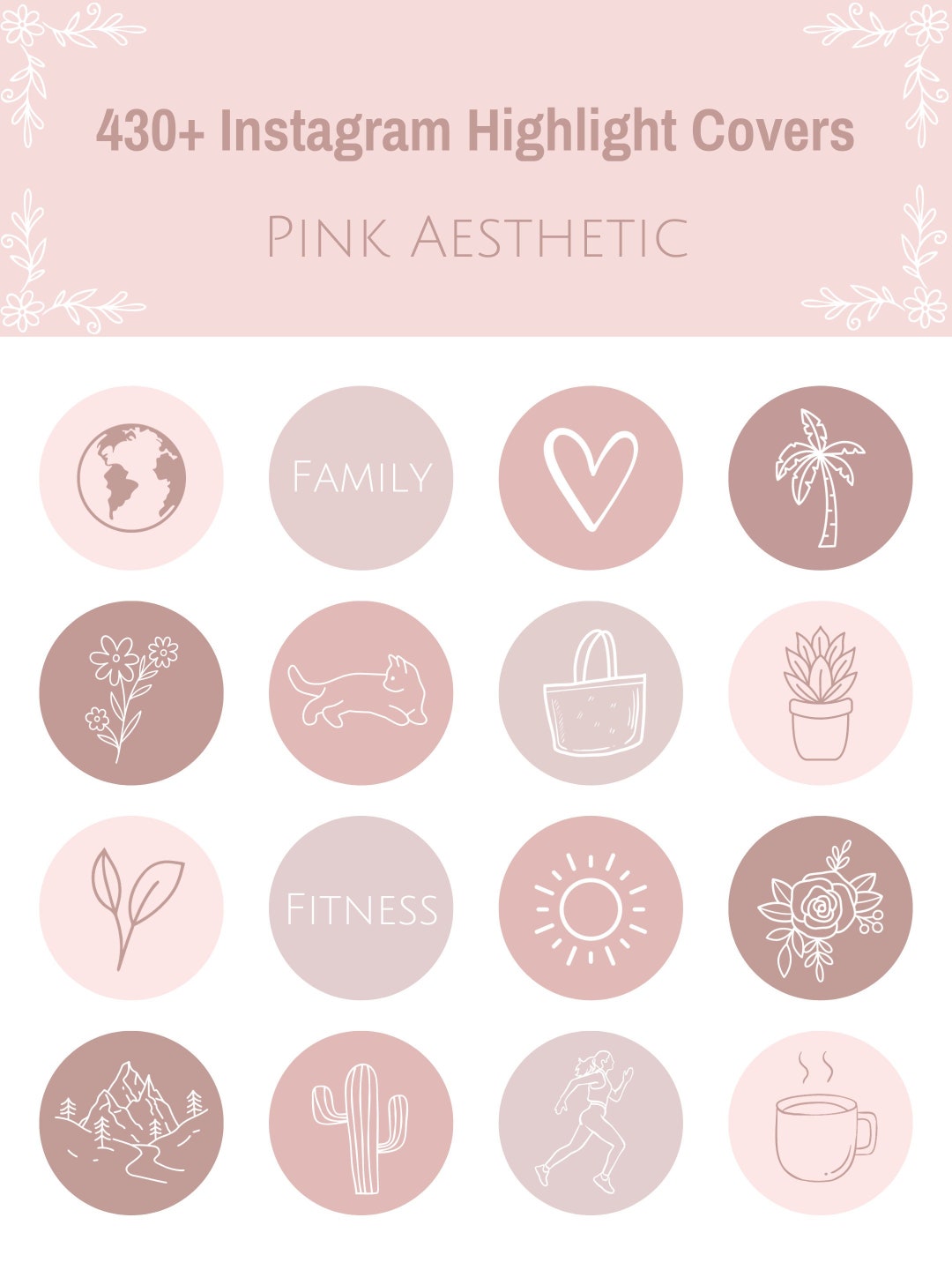 Pink Aesthetic Instagram Highlight Icons, Neutral Pink IG Story Covers