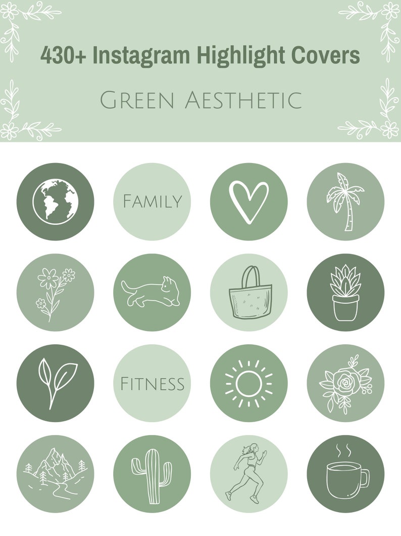 Green Aesthetic Instagram Highlight Icons, Neutral Green IG Story Covers, Minimalist Instagram Icons, Green Highlight Icons image 1