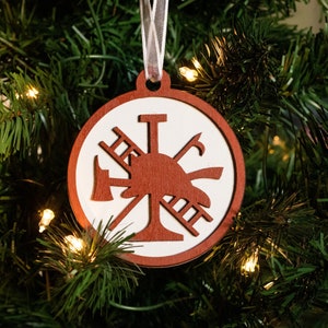 Firefighter Ornament - Personalize - Gift - Christmas - Handmade - Wood - Fireman