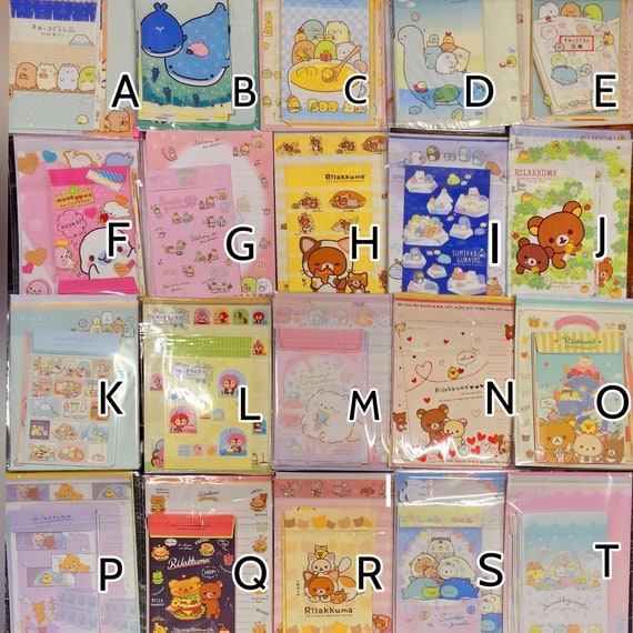 Choose your San-x brand 12-piece letter set ! Rilakkuma, Sumikko Gurashi, Jinbesan, & Mamegoma. Envelopes, kawaii, pen-pal, crafting,Journal
