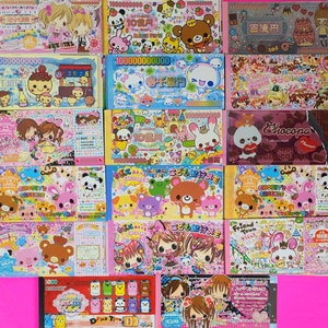 25-piece kawaii Bill/Coupon style Loose memo sheets in size Large . All Vintage/Rare/HTF Japanese brands: Q-Lia, Kamio Japan,Crux, & San-x