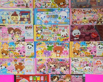 25-piece kawaii Bill/Coupon style Loose memo sheets in size Large . All Vintage/Rare/HTF Japanese brands: Q-Lia, Kamio Japan,Crux, & San-x