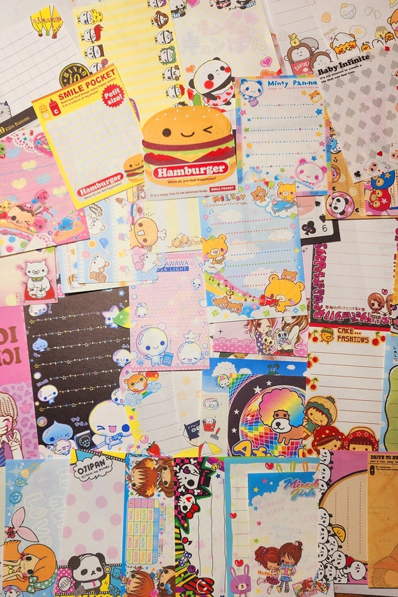 60-Piece Mini kawaii loose memo sheet Grab Bag. Vintage/Rare/HTF Japanese brands Q-lia,Kamio,Crux,San-x,Pool Cool &more !