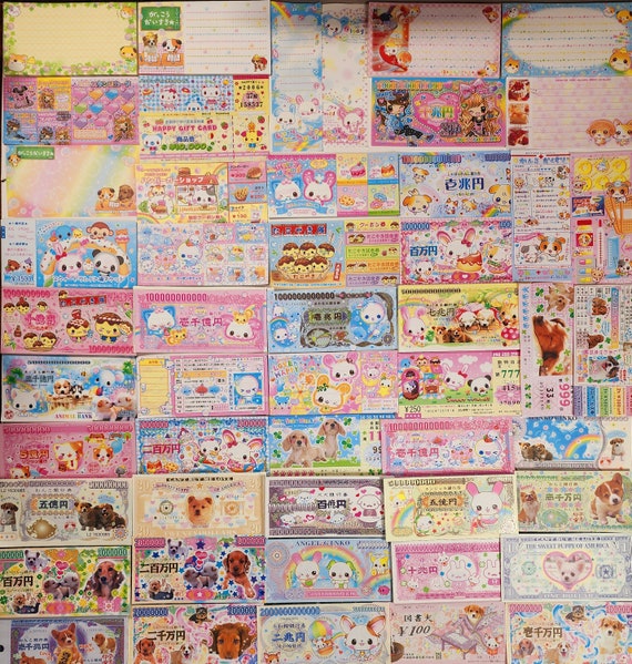 30-piece medium-sized kawaii Bill/Coupon style Loose memo sheets.Vintage/Rare/NIP Japanese brands:Q-Lia, Kamio Japan,Crux,San-x Awawa-chan