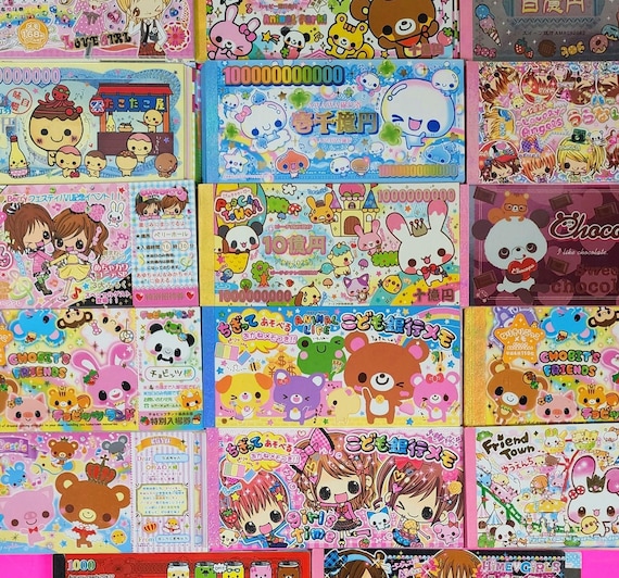 30-piece kawaii Bill/Coupon style Loose memo sheets in size Large . All Vintage/Rare/HTF Japanese brands Q-Lia, Kamio Japan,Crux, & San-x