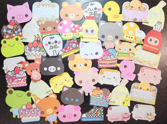 25-Piece size small Kawaii Die-cut individual loose memo sheet Grab bag! Vintage/Rare/NIP Japanese brands Q-lia, Kamio, & Crux. Heisei Y2k