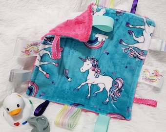 Minky and Ribbons Comfort Item - Unicorns and Rainbows