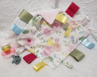Minky and Ribbon Tags Comfort Item - Roses