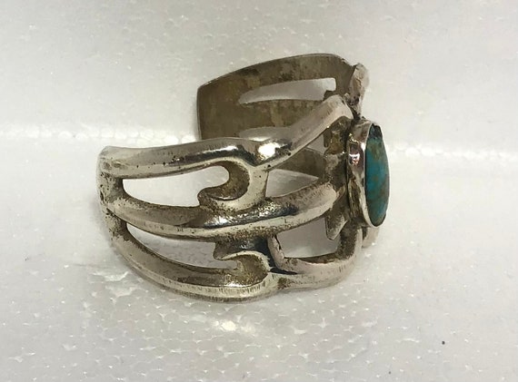 Sandcast Sterling Silver Turquoise Bracelet - image 3