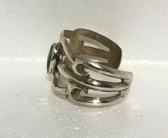 Sandcast Sterling Silver Turquoise Bracelet - image 2