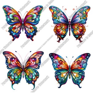 Colorful Butterfly Digital Download - 4 PNG Files - Transparent Background
