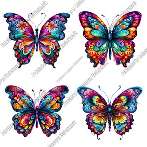 Colorful Butterfly Digital Download - 4 PNG Files - Transparent Background