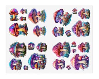 Colorful and Trippy Retro Magical Mushroom Sticker Sheet