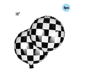 4 pcs Checker Balloons Race Car Balloon Fast Birthday Racing Sport Car Decorations One Two 1st 2nd 3rd 4th Birthday Speed Track Birthday