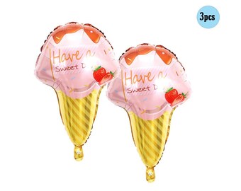 3 pcs Pink Chocolate Ice Cream Balloon 2.5ft Balloons Strawberry Ice Balloon 3 pcs pack Decor Bouquet Berry sweet Birthday Party Decorations