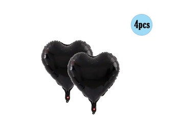 4 pcs Black Heart 18" Balloons Valentine's Day Balloon Sweetheart Birthday Love Decorations Gothic Birthday Hearts Bach Bride or Die