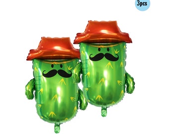 3 pcs Cactus man dad boy Balloon 2-3 ft Balloons Boy Cactus Balloon 3 pcs pack Fiesta Bouquet Birthday Bach Shower Party Decorations Nacho