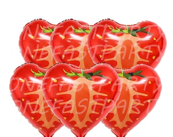 6 Stück Erdbeere 18 Zoll Ballons | Erdbeeren Ballon 6 Stück Packung Obststrauß Beere Süß Geburtstagsparty Dekoration Twotti Fruitti Kids