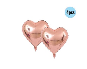 4 pcs Rose Gold Heart 18" Balloons Valentine's Day Balloon Sweetheart Birthday Love Decorations One Two 1st 2nd 3rd 4th Birthday Hearts Rose