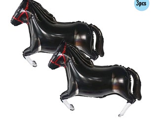 3 pcs Black Horse Balloon 3 ft Balloons | Horses Balloon 3 pcs pack Decor Bouquet Derby Horse Races Bach Birthday Party Decorations
