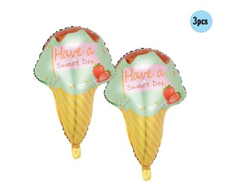 3 pcs Green Chocolate Ice Cream Balloon 2.5ft Balloons Strawberry Ice Balloon 3 pcs pack Decor Bouquet Mint sweet Birthday Party Decorations