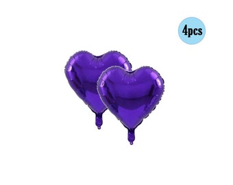 4 pcs Purple Heart 18" Balloons Valentine's Day Balloon Sweetheart Birthday Love Decorations One Two 1st 2nd 3rd 4th Birthday Hearts Purple