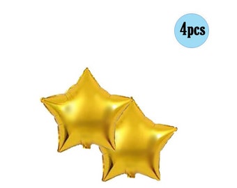 4 pcs Gold Stars 18" Balloons Bach Shower Retirement Day Balloon Birthday Twinkle Decorations One Two 1st 2nd 3rd 4th Birthday Star Gold