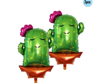 3 pcs Cactus She Balloon 2-3 ft Balloons Girl Cactus Balloon 3 pcs pack Fiesta Bouquet Birthday Bach Shower Party Decorations Nacho