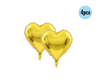 4 pcs Gold Heart 18" Balloons Valentine's Day Balloon Sweetheart Birthday Love Decorations One Two 1st 2nd 3rd 4th Birthday Hearts Gold