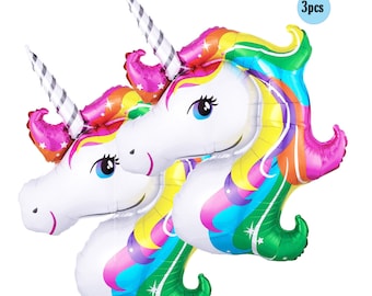 3 pcs Large Rainbow Unicorn 3ft Balloon Balloons Unicorns party 3 pcs pack Decor Bouquet Fantasy Birthday Party Decorations believe 7 8 6 5