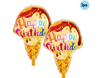 3 pcs Chocolate Cone Ice Cream Balloon 3ft Balloons Sprinkle Ice Balloon 3 pcs pack Decor Bouquet sweet Sunday Birthday Party Decorations