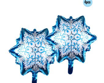 4 pcs SNOWFLAKES 18 inch Balloons | Snowflake Balloon 4 pcs pack Snowflake Bouquet Birthday Party Decorations winter snow Kids