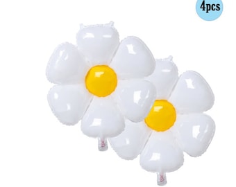 4 pcs Daisy Balloon 2ft Balloons Daisies 4 pcs pack Decor Bouquet Flower Peace Groovy Hippie Birthday Party Decorations one two 2nd