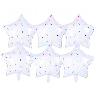 6 pcs White Star with Sprinkles 18 inch Balloons Silver Sprinkle Star Balloon 6 pcs pack Donut Ice cream theme Bouquet Birthday Shower Party