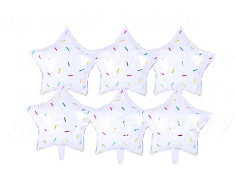6 pcs White Star with Sprinkles 18 inch Balloons Silver Sprinkle Star Balloon 6 pcs pack Donut Ice cream theme Bouquet Birthday Shower Party