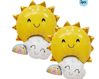 3 pcs Sun Balloon 3 ft Balloons | Sun Cloud Rainbow Balloon 3 pcs pack Decor Bouquet sunshine airplane Birthday Party Decorations
