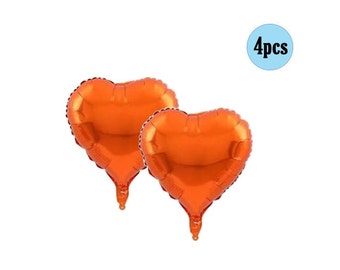 6 pcs Cooper Heart 18" Balloons Valentine's Day Balloon Sweetheart Birthday Love Decorations One Two 1st 2nd 3rd 4th Birthday Hearts Orange