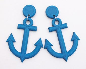 Barbie Movie Inspired 3D Printed Blue Anchor Earrings