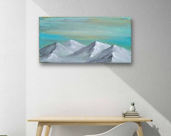 acrylic art on stretched canvas, landscape mountain