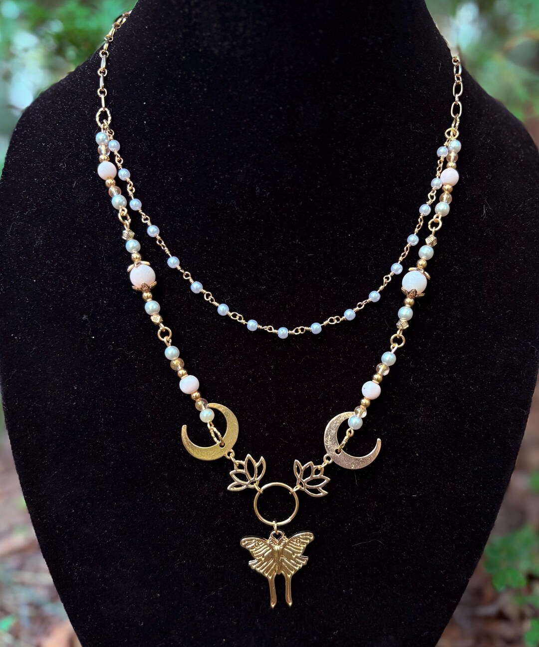 Moth Friend Moth and Moon Pendant Necklace| Pink| White| Gold - Etsy