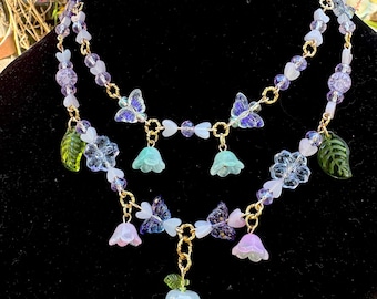 Fairycore Beaded Necklace: Apple Charm, Butterfly